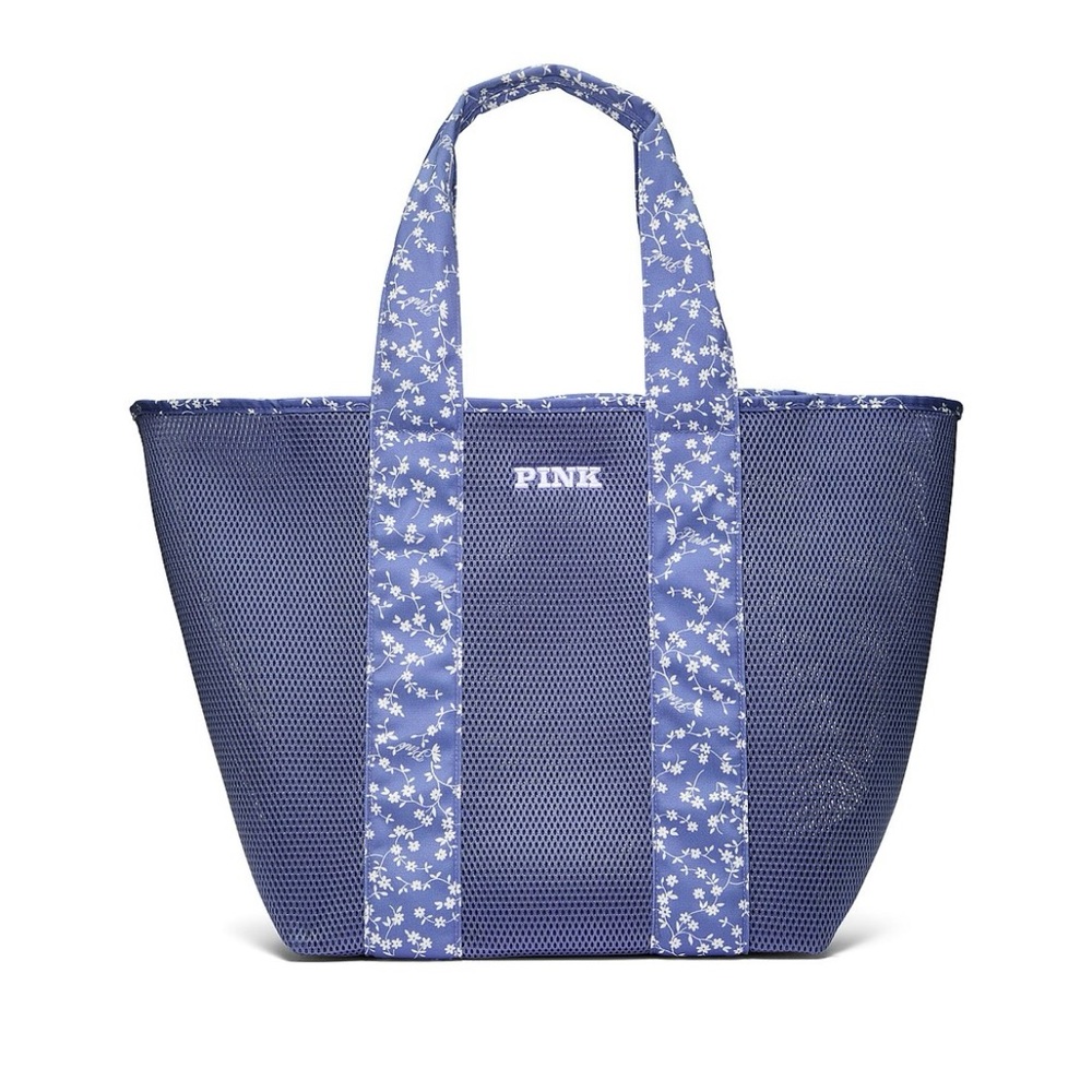 PINK byVictoria’s Secret Blue Mesh Pool Beach Tote Bag in Blue Floral NWT